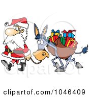 Poster, Art Print Of Cartoon Santa Walking With A Donkey
