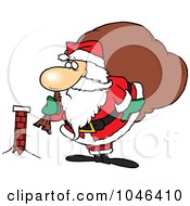 Royalty Free RF Clip Art Illustration Of A Cartoon Santa Inspecting A Tiny Chimney