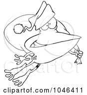 Poster, Art Print Of Cartoon Black And White Outline Design Of A Santa Frog Hopping