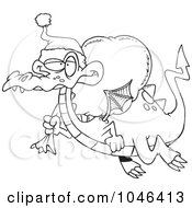 Royalty Free RF Clip Art Illustration Of A Cartoon Black And White Outline Design Of A Santa Dragon