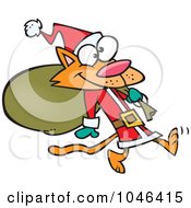 Poster, Art Print Of Cartoon Santa Cat Carrying A Sack