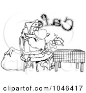 Poster, Art Print Of Cartoon Black And White Outline Design Of Santa Taking A Break In A Cafe