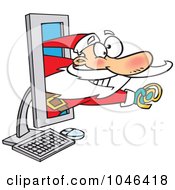Royalty Free RF Clip Art Illustration Of A Cartoon Santa Holding An Email Symbol In A Computer by toonaday