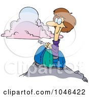 Royalty Free RF Clip Art Illustration Of A Cartoon Woman On A Scooter On Top Of A Mountain