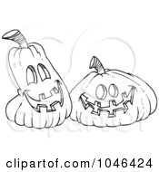 Royalty Free RF Clip Art Illustration Of A Cartoon Black And White Outline Design Of Happy Jackolanterns