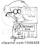 Royalty Free RF Clip Art Illustration Of A Cartoon Black And White Outline Design Of A Science Fair Boy