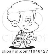 Cartoon Black And White Outline Design Of A Boy Using A Potty