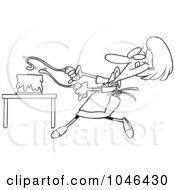 Royalty Free RF Clip Art Illustration Of A Cartoon Black And White Outline Design Of A Baker Woman Decorating A Cake by toonaday