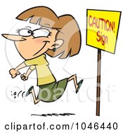 Poster, Art Print Of Cartoon Woman Running Past A Caution Sign