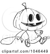 Poster, Art Print Of Cartoon Black And White Outline Design Of A Pumpkin Head Trick Or Treater