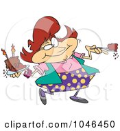 Poster, Art Print Of Cartoon Woman Eating Birthday Cake