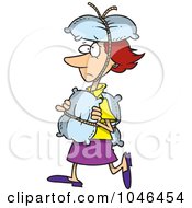 Cartoon Cautious Woman Covered In Pillows