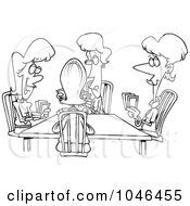 Poster, Art Print Of Cartoon Black And White Outline Design Of Ladies Playing Cards
