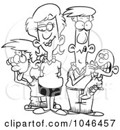 Royalty Free RF Clip Art Illustration Of A Cartoon Black And White Outline Design Of A Silly Family