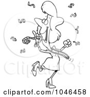 Poster, Art Print Of Cartoon Black And White Outline Design Of A Celebrating Woman