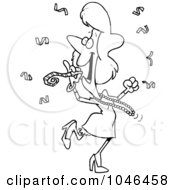 Royalty Free RF Clip Art Illustration Of A Cartoon Black And White Outline Design Of A Celebrating Woman