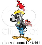 Cartoon Punky Rooster With A Boom Box