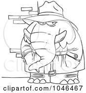 Poster, Art Print Of Cartoon Black And White Outline Design Of A Detective Elephant