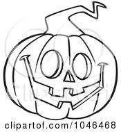 Poster, Art Print Of Cartoon Black And White Outline Design Of A Happy Jackolantern