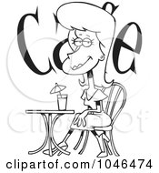 Poster, Art Print Of Cartoon Black And White Outline Design Of A Beautiful Woman Cafe