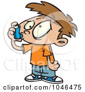 Cartoon Asthmatic Boy Using An Inhaler