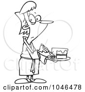 Royalty Free RF Clip Art Illustration Of A Cartoon Black And White Outline Design Of A Cheating Woman Eating Cake