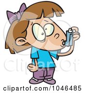 Cartoon Asthmatic Girl Using Her Inhaler Puffer