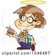 Poster, Art Print Of Cartoon Innocent School Boy With An Apple