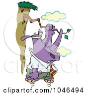 Cartoon Rhino Hanging On A Branch On A Cliff