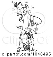 Royalty Free RF Clip Art Illustration Of A Cartoon Black And White Outline Design Of A Tired Businessman After A Party