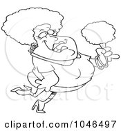 Cartoon Black And White Outline Design Of A Pink Haired Woman Holding Cotton Candy