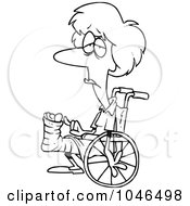 Royalty Free RF Clip Art Illustration Of A Cartoon Black And White Outline Design Of A Depressed Woman In A Wheelchair by toonaday