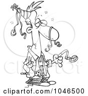 Poster, Art Print Of Cartoon Black And White Outline Design Of An Exhausted Businessman After A Party