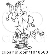 Royalty Free RF Clip Art Illustration Of A Cartoon Black And White Outline Design Of An Exhausted Businessman After A Party