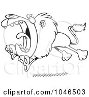 Poster, Art Print Of Cartoon Black And White Outline Design Of An Attacking Lion