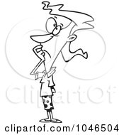 Royalty Free RF Clip Art Illustration Of A Cartoon Black And White Outline Design Of A Woman Pondering by toonaday
