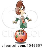 Poster, Art Print Of Cartoon Businesswoman Trying To Balance On A Ball