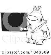 Royalty Free RF Clip Art Illustration Of A Cartoon Black And White Outline Design Of A Presenter Bear By A Chalkboard
