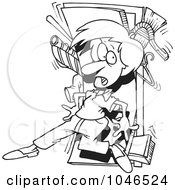 Cartoon Black And White Outline Design Of A Woman With A Messy Closet