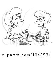 Royalty Free RF Clip Art Illustration Of A Cartoon Black And White Outline Design Of Women Doing Crafts