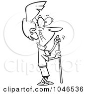Royalty Free RF Clip Art Illustration Of A Cartoon Black And White Outline Design Of A Woman Chalking Her Cue Stick by toonaday