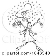 Royalty Free RF Clip Art Illustration Of A Cartoon Black And White Outline Design Of A Happy Woman In Confetti
