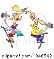 Royalty Free RF Clip Art Illustration Of A Cartoon Couple Patroling On Pogo Sticks