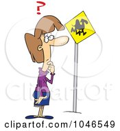 Royalty Free RF Clip Art Illustration Of A Cartoon Woman Looking At A Camel Crossing Sign by toonaday