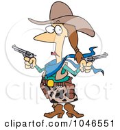 Poster, Art Print Of Cartoon Cowgirl Holding Guns