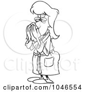 Poster, Art Print Of Cartoon Black And White Outline Design Of A Woman With A Cold