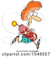 Cartoon Woman Running With Dynamite