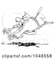Royalty Free RF Clip Art Illustration Of A Cartoon Black And White Outline Design Of A Woman Diving For A Coin