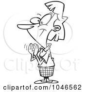 Royalty Free RF Clip Art Illustration Of A Cartoon Black And White Outline Design Of A Clapping Woman