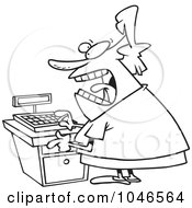 Royalty Free RF Clip Art Illustration Of A Cartoon Black And White Outline Design Of A Female Clerk
